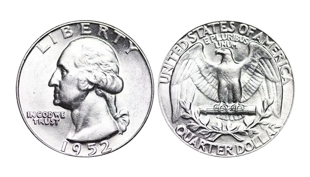 1952 Washington quarter obverse showing George Washington portrait and reverse showing eagle design