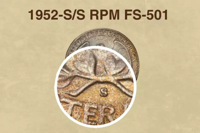 Close-up of the 1952-S/S RPM FS-501 showing the secondary S mint mark impression to the southwest of the primary S mark