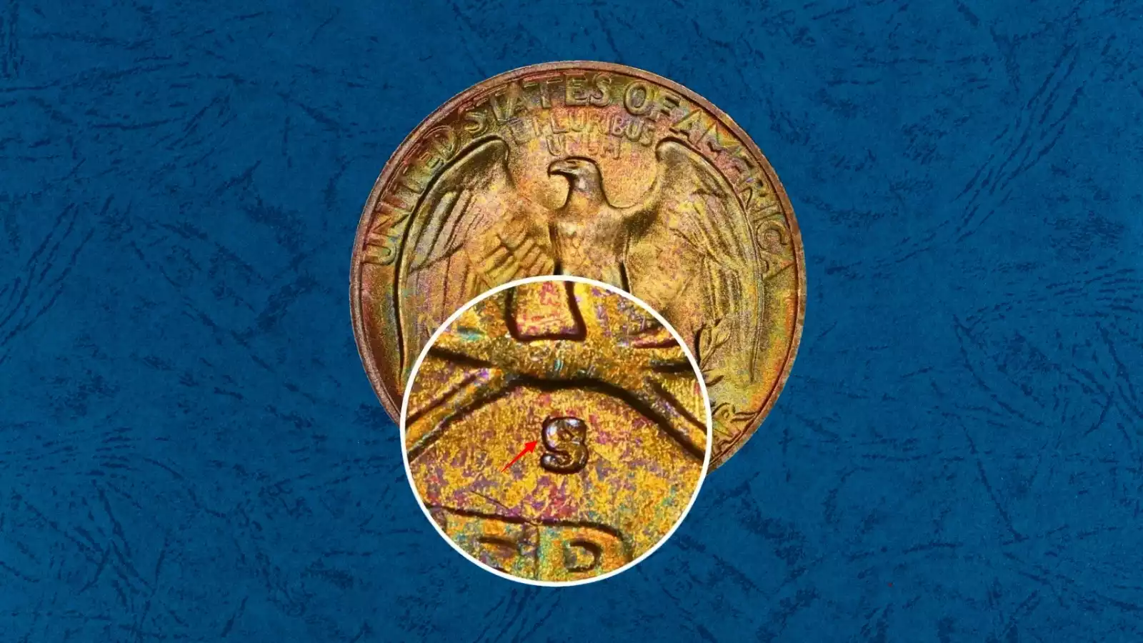Close-up of the 1952-S/S RPM FS-502 showing the secondary S mint mark impression to the southeast of the primary S mark